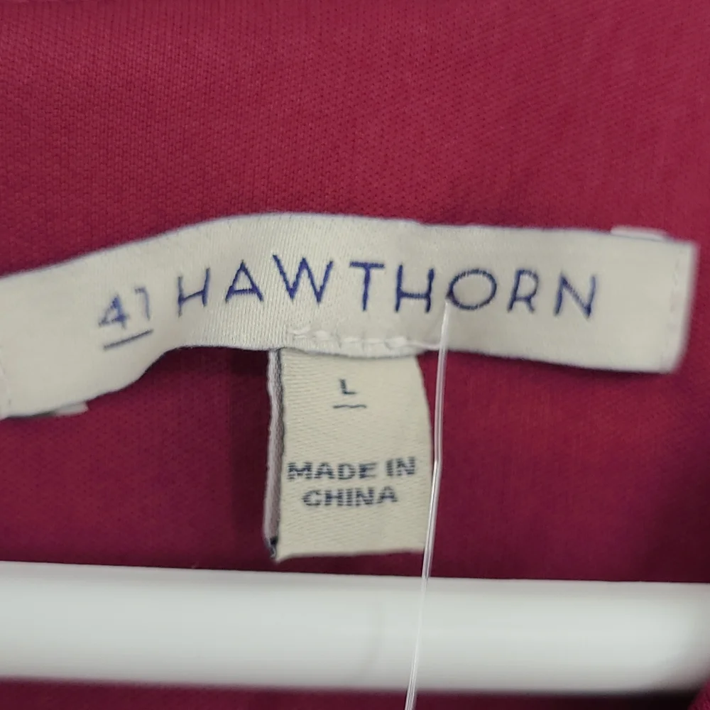 41 Hawthorn Large Magenta Navy Blue gold trim belt zipup midi dress work church - Picture 4 of 6